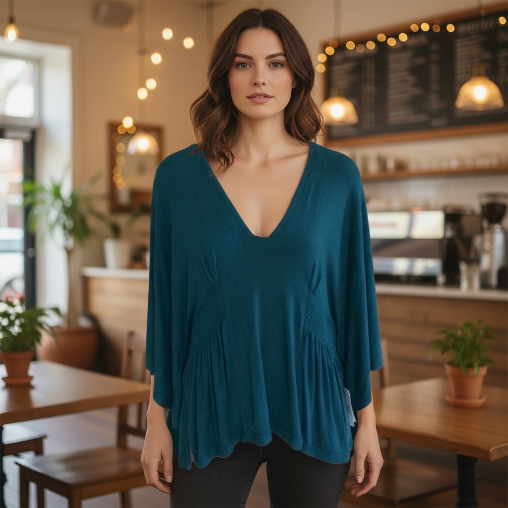 Free People V-Neck Butterfly Sleeves Jade Top Size S